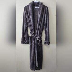 RESTORATION HARDWARE Sz Medium M Plush Bath Robe Belted Pockets Graphite Unisex